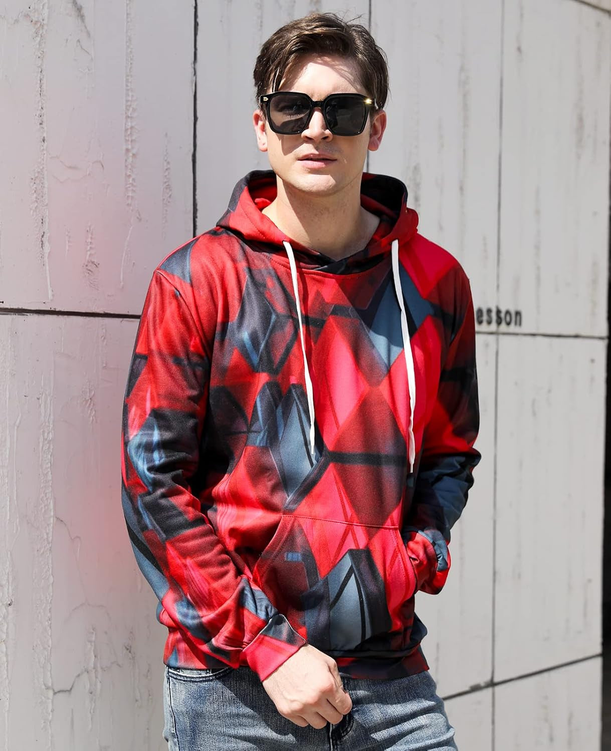 3D Graphic Hoodies Women Mens Cool Color Block Thicken Sweatshirt with Drewatring Long Sleeve Jacket Shirt with Big Pocket L